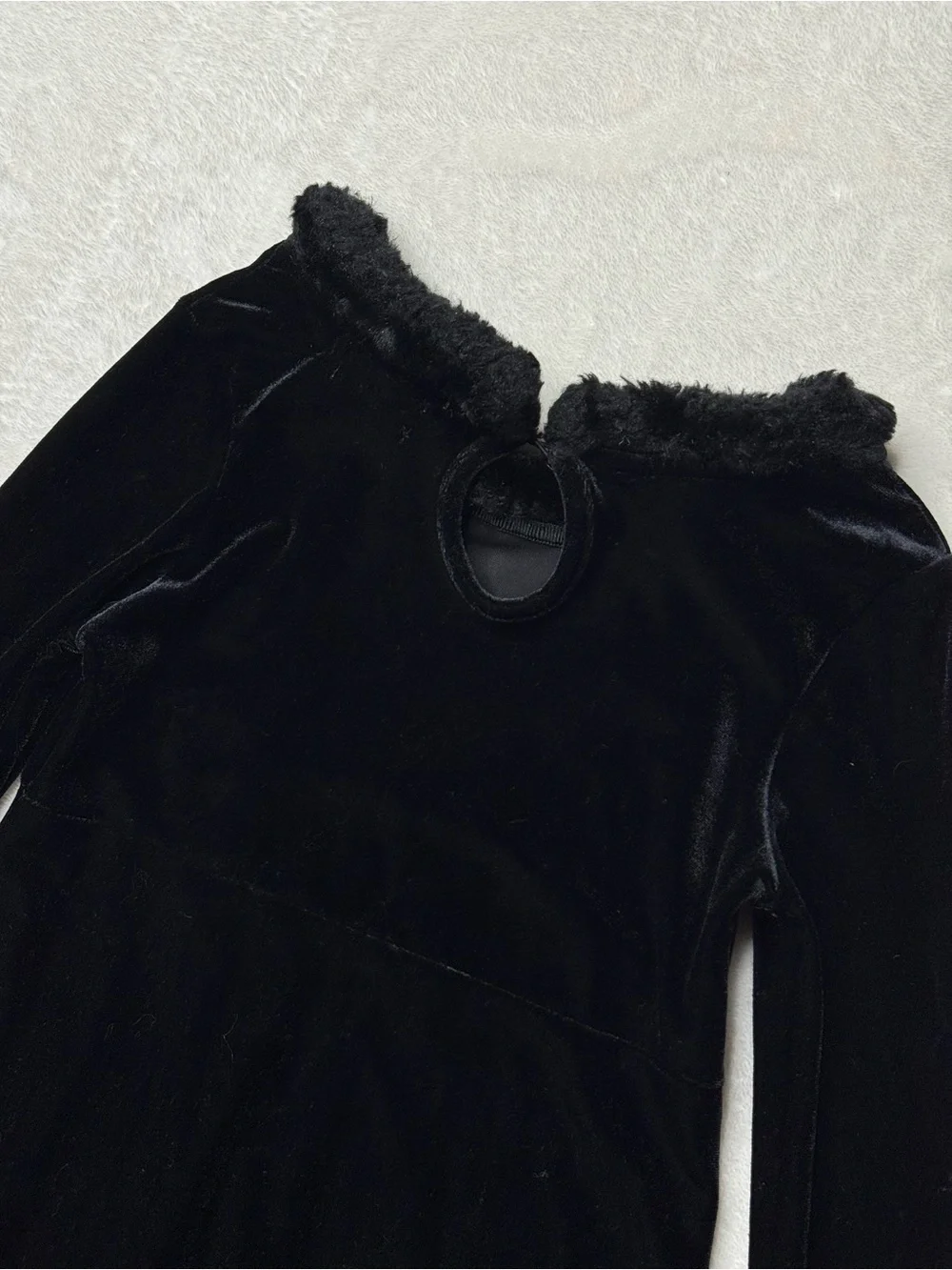 The Children's Place Formal Black Velvet Dress with Faux Fur Trim Holiday Sz 6